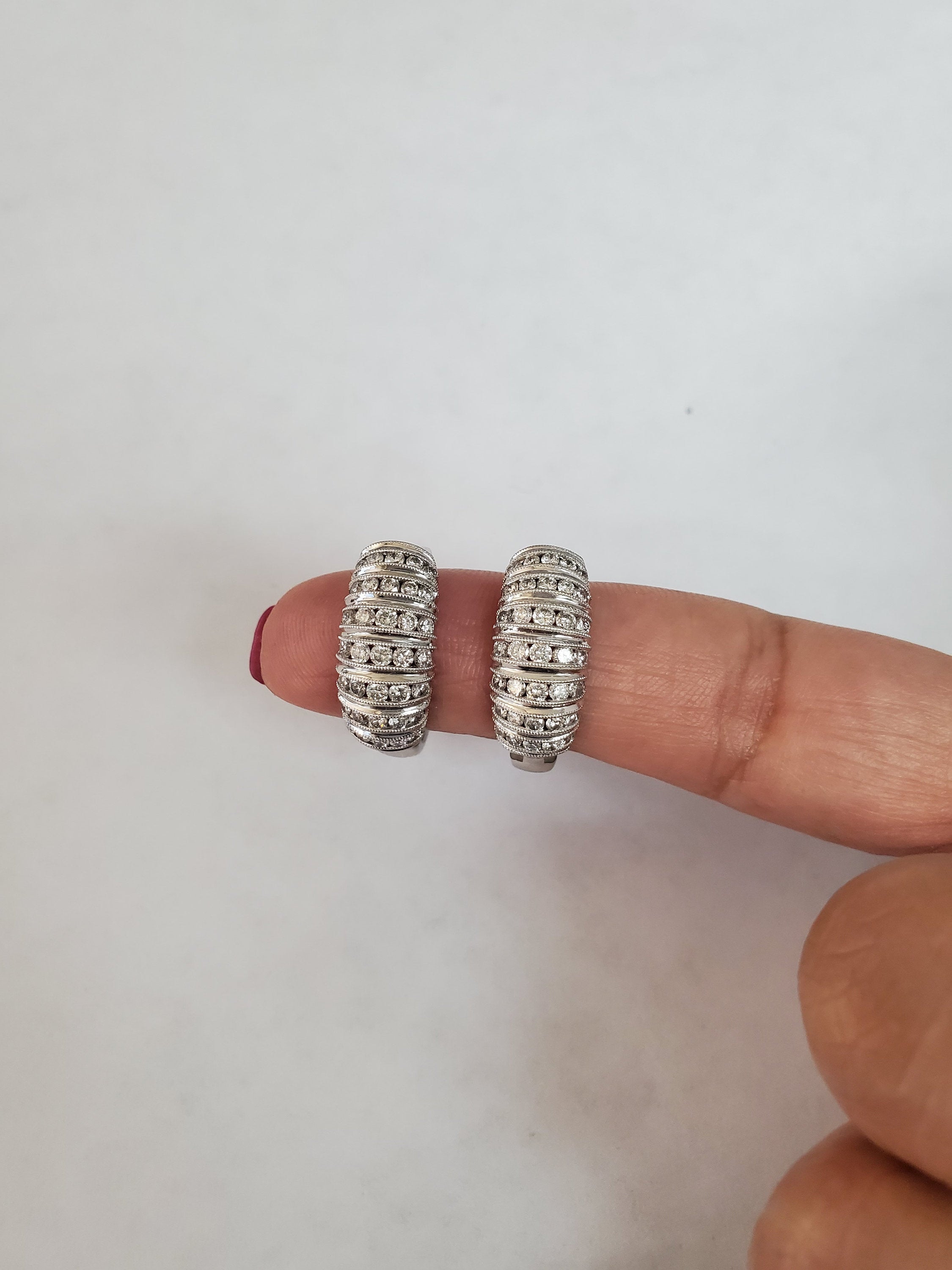 Diamond Cluster Huggie Earrings 1.48cttw 14k White Gold