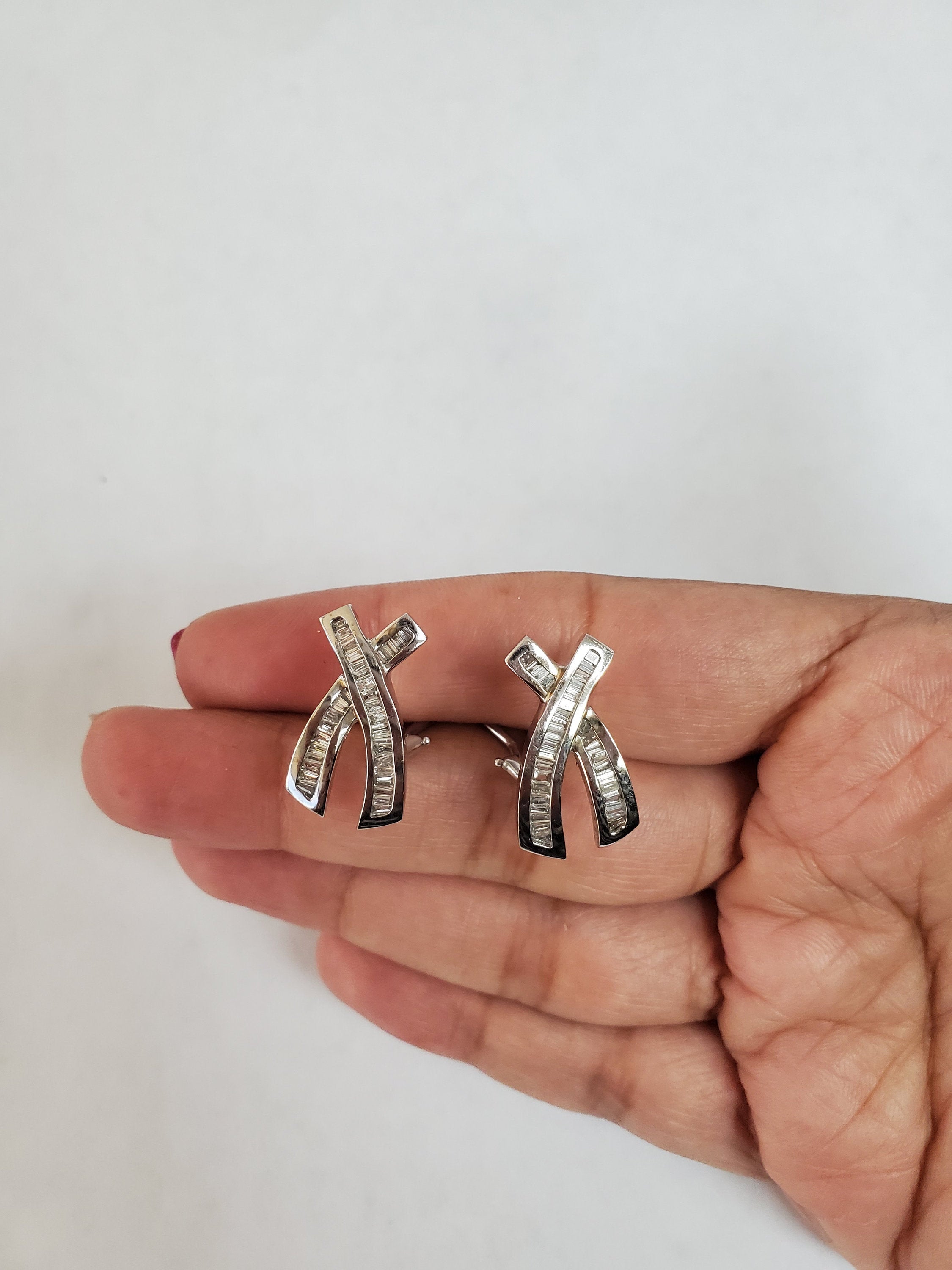 Baguette Diamond X Earrings 1.10cttw 14k White Gold