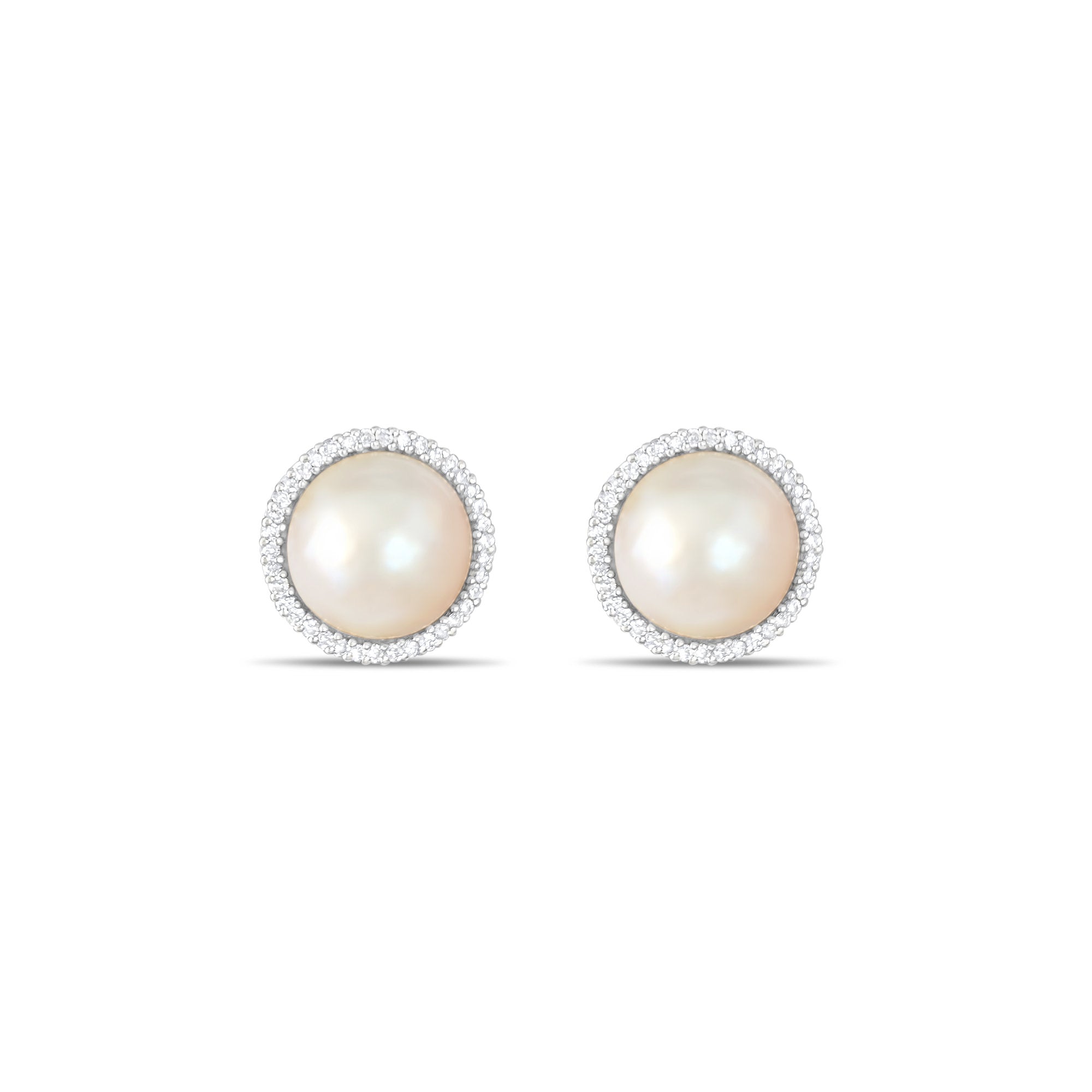 Freshwater Pearl Diamond Halo Clip on Earrings 1.00cttw 14k White Gold