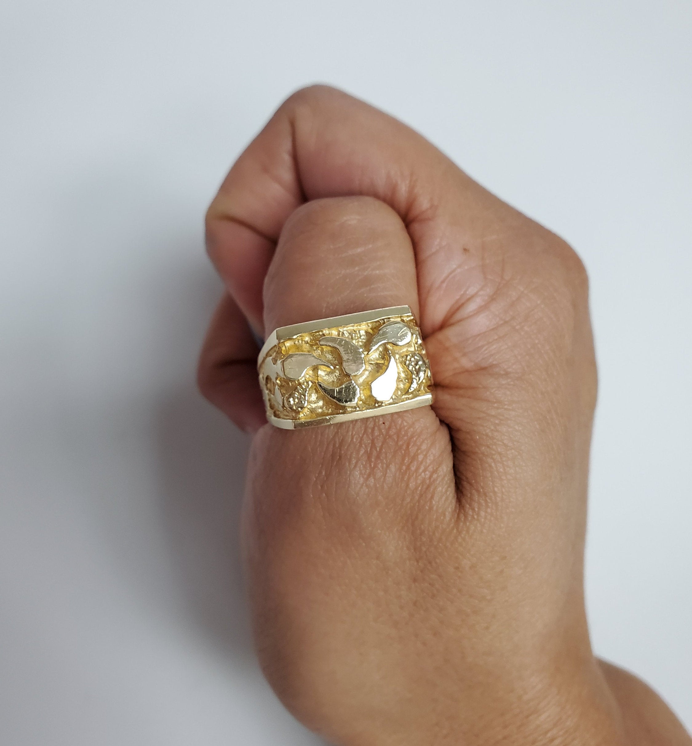 Mens Nugget Ring 14k Yellow Gold