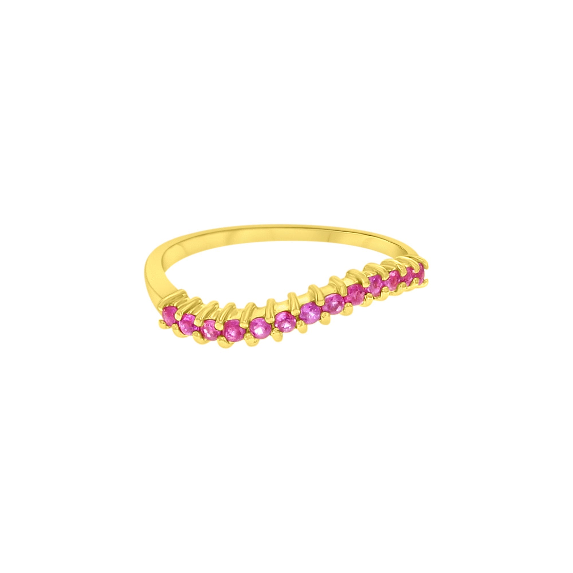 Curved Ruby or Sapphire Stackable Ring 10k Yellow Gold