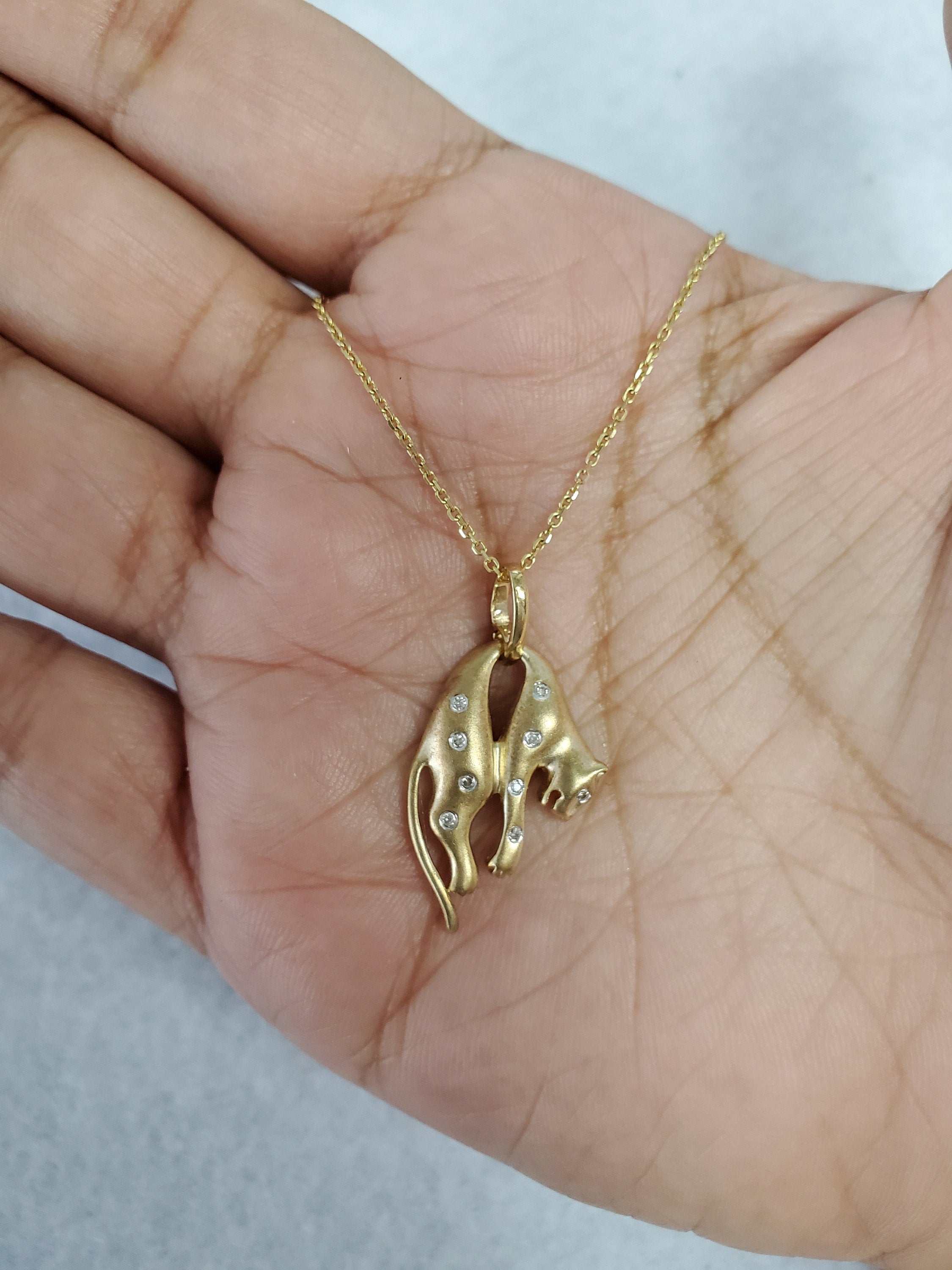 Diamond Panther Pendant with Satin Finish .07cttw 14k Yellow Gold