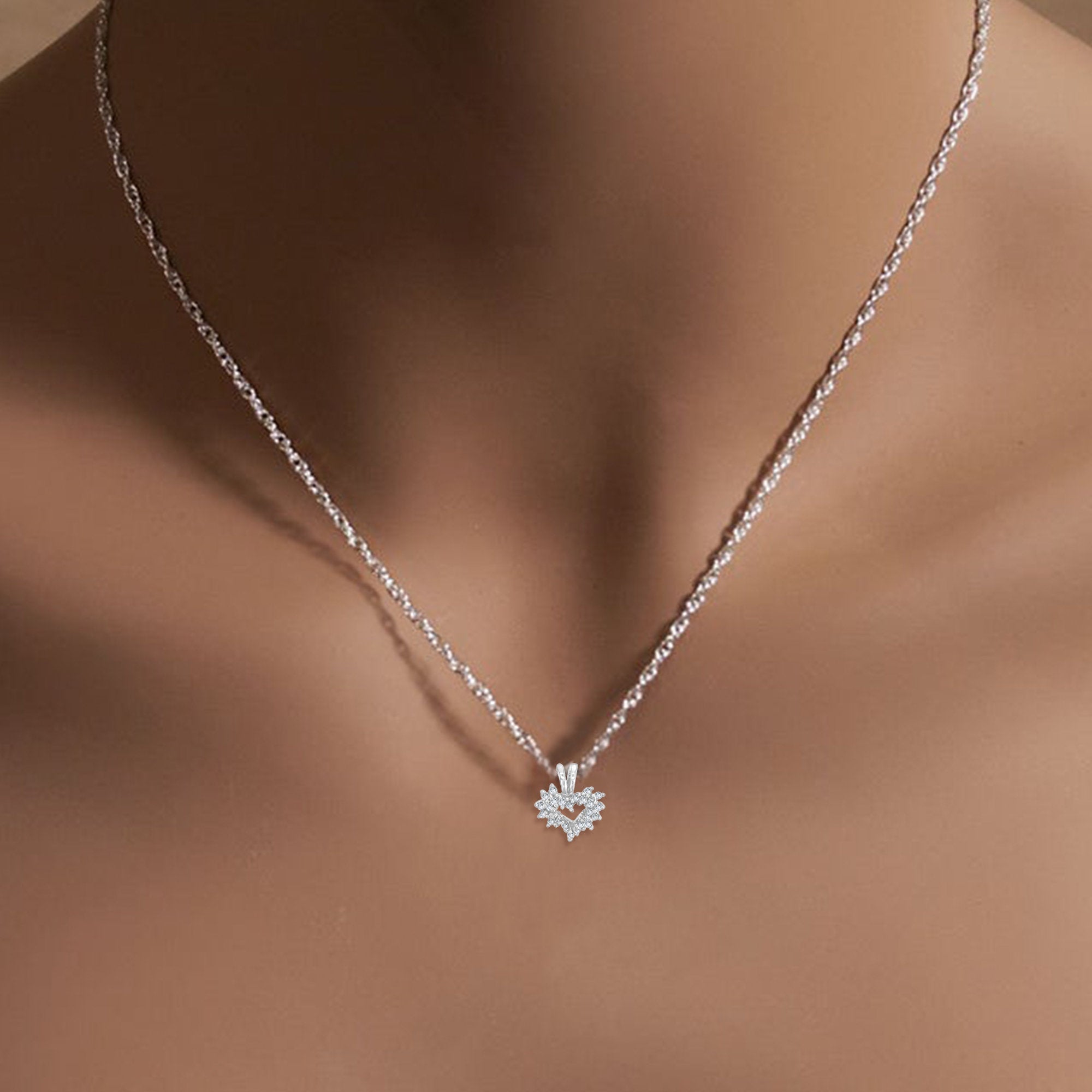 Small Diamond Cluster Heart Necklace .25cttw 14k White Gold