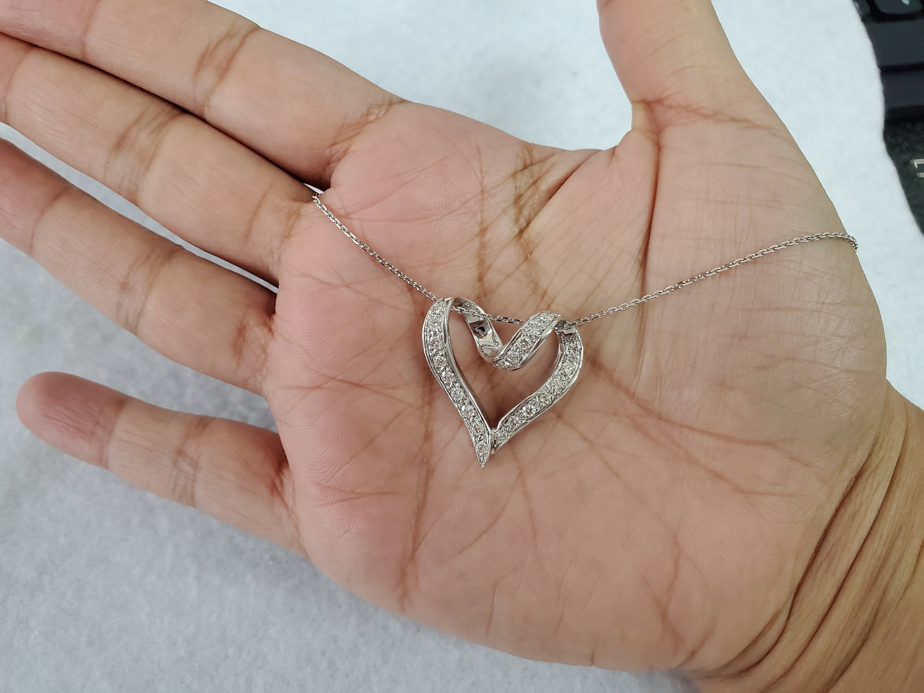 Floating Diamond Heart Pendant .85cttw 14k White Gold