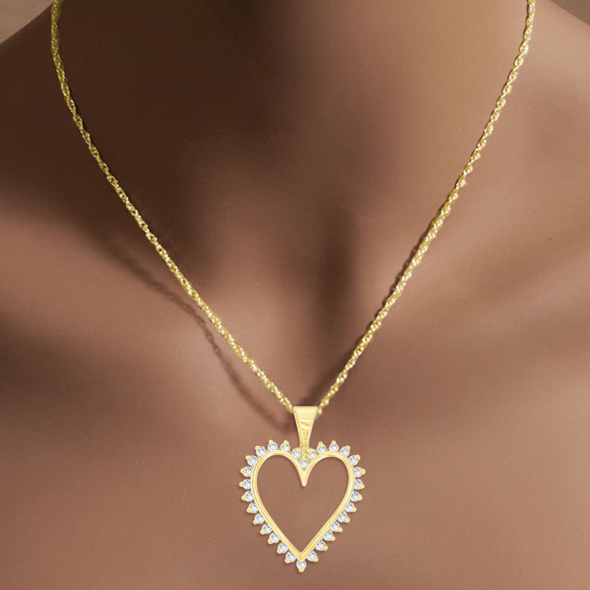 Diamond Cutout Heart Pendant .65cttw 14k Yellow Gold