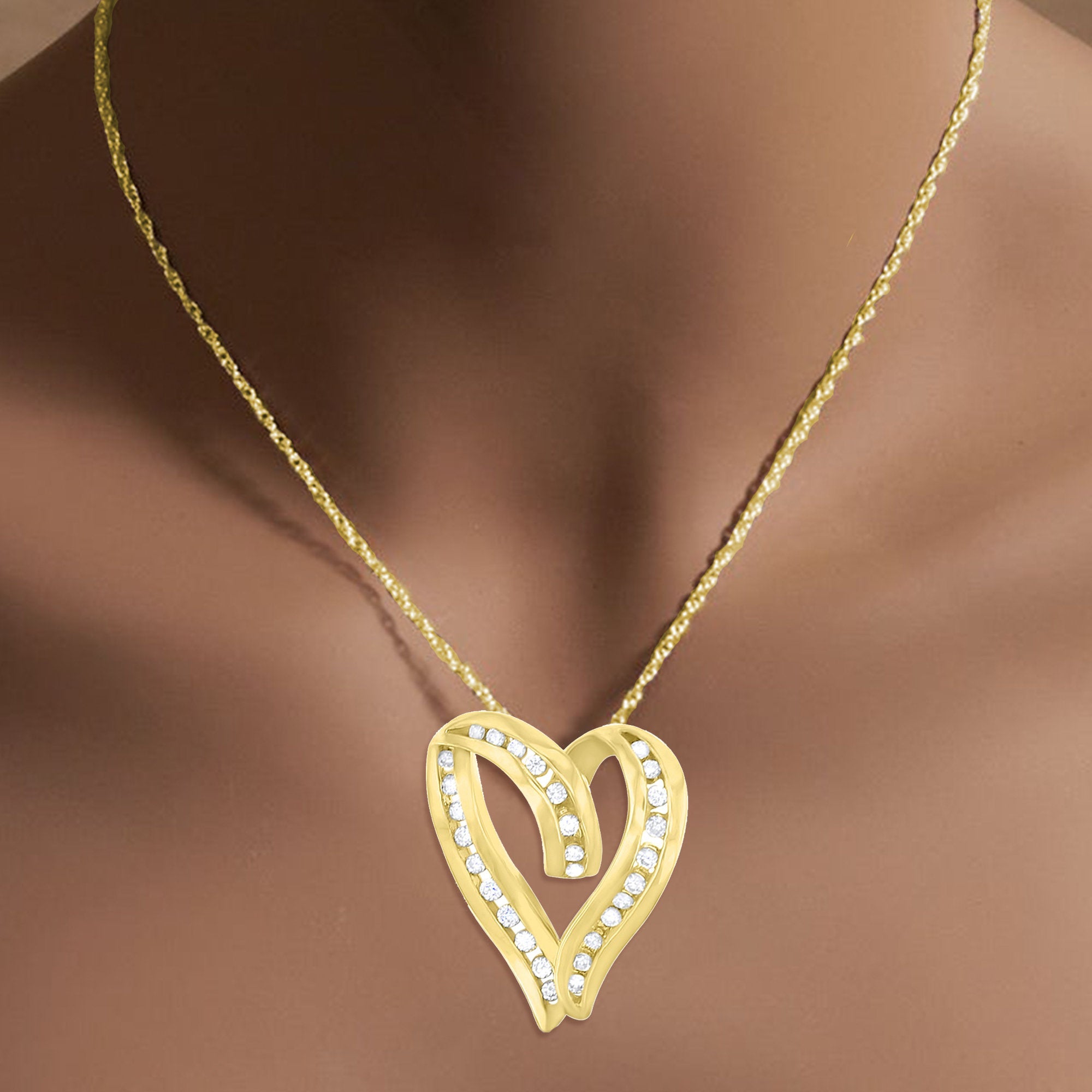 Diamond Floating Heart Pendant .68cttw 14k Yellow Gold