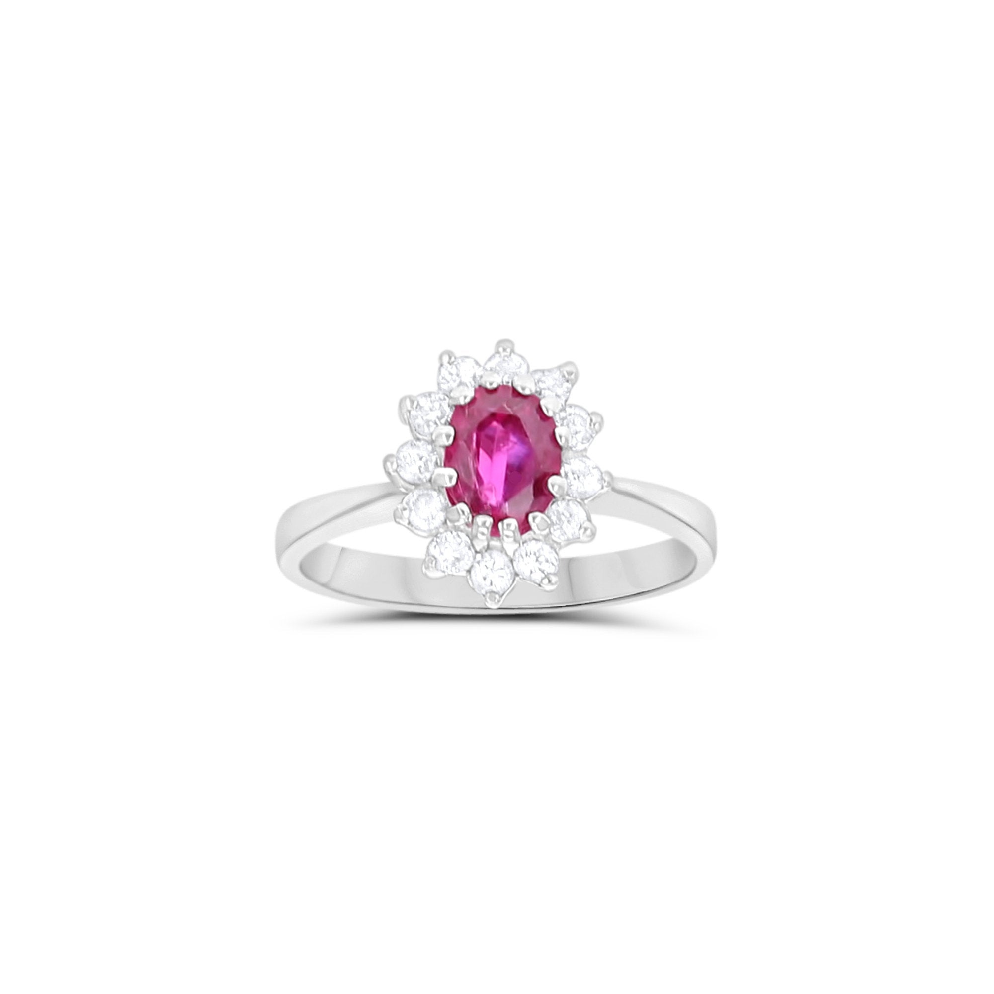 Ruby Diamond Halo Engagement Ring .75cttw 14k Yellow Gold or 14k White Gold