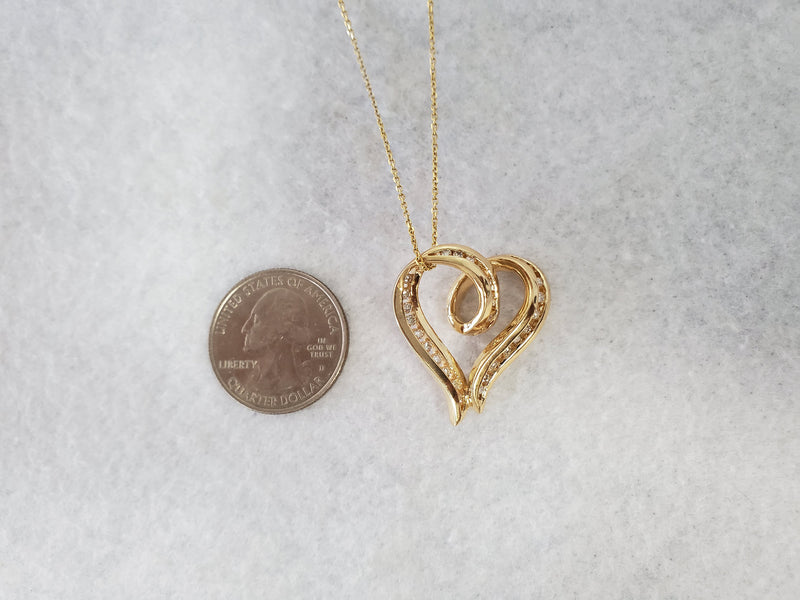 Diamond Floating Heart Pendant .68cttw 14k Yellow Gold