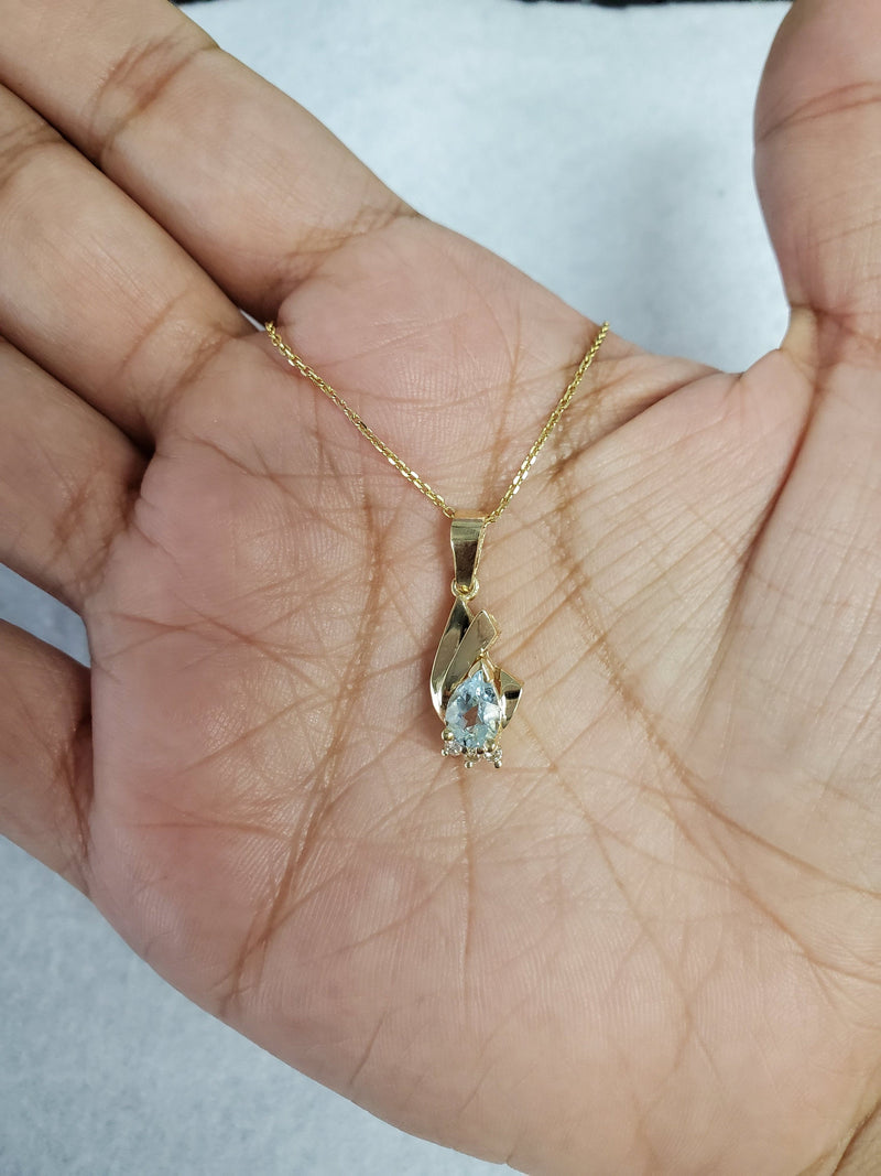 Aquamarine Diamond Pendant .80cttw 14k Yellow Gold
