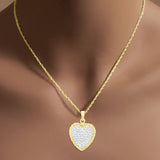 Diamond Encrusted Heart Pendant with Rope Outline 1.50cttw 14k Yellow Gold