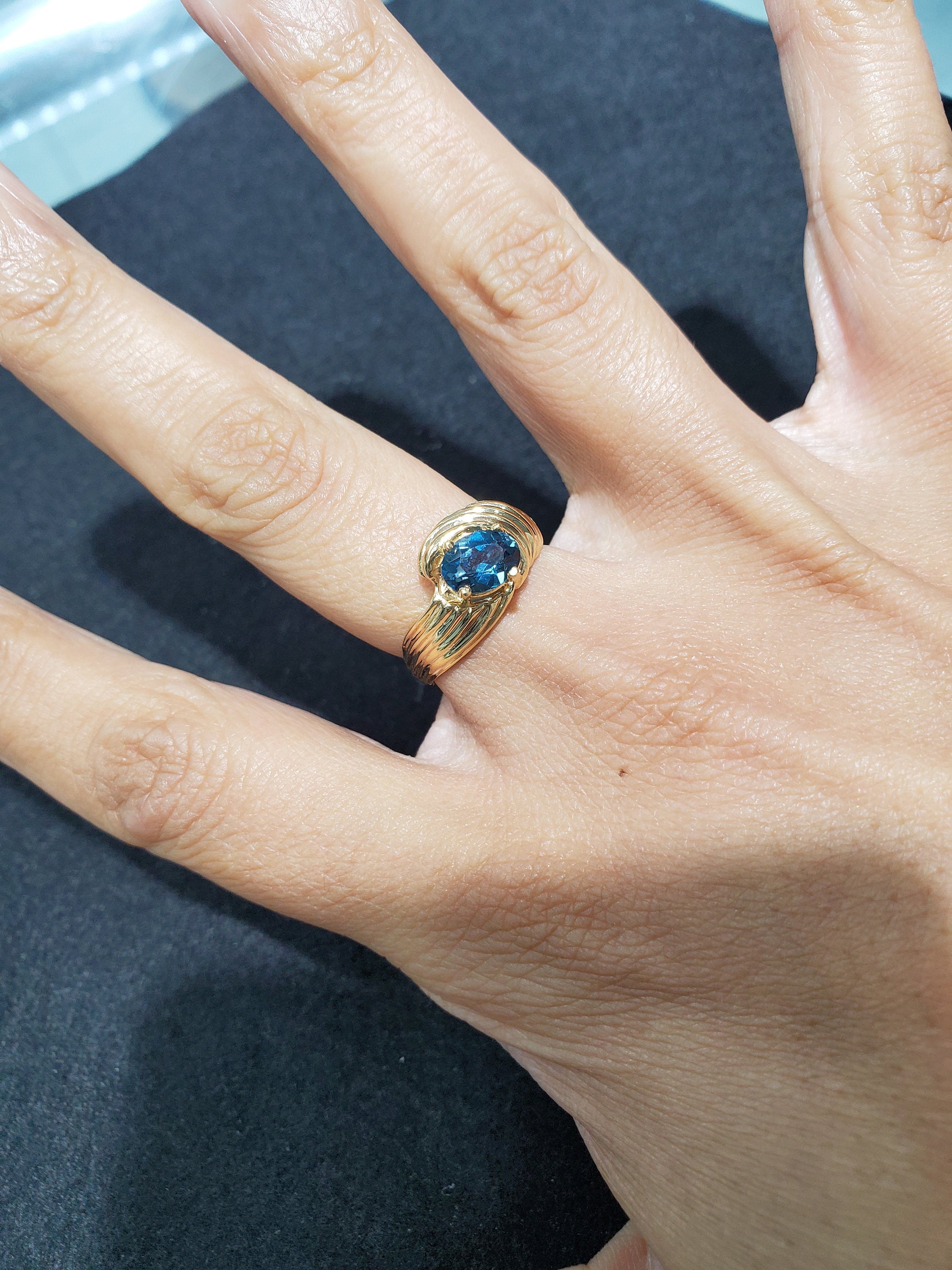 Oval London Blue Topaz Ring 14k Yellow Gold