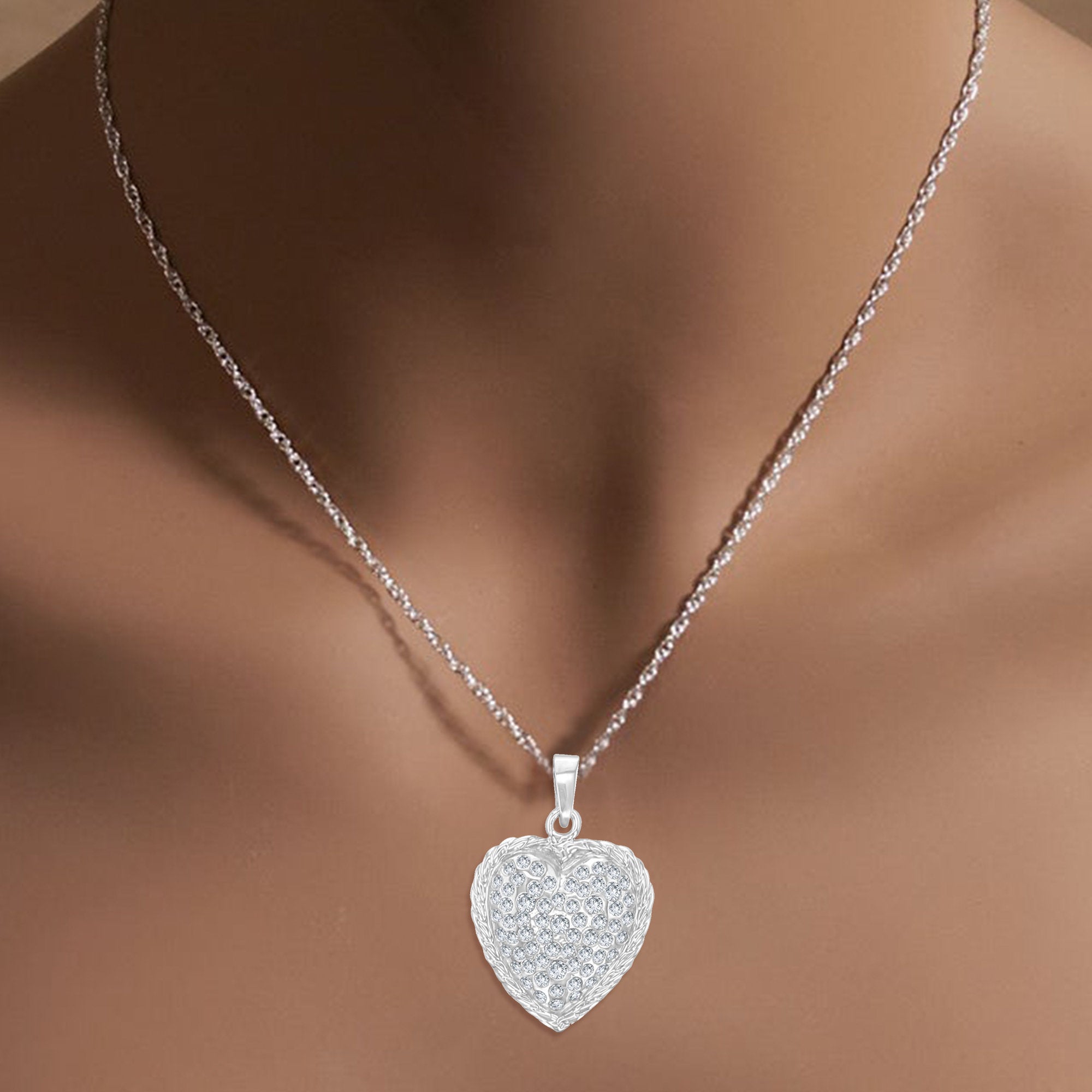 Diamond Encrusted Heart with Rope Trim 1.30cttw 14k White Gold