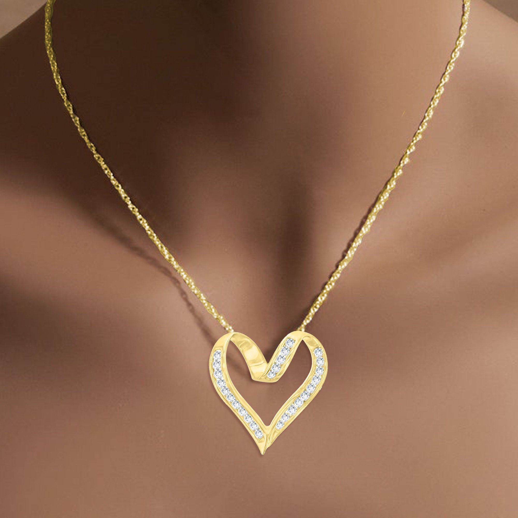 Diamond Floating Heart Pendant .50cttw 14k Yellow Gold