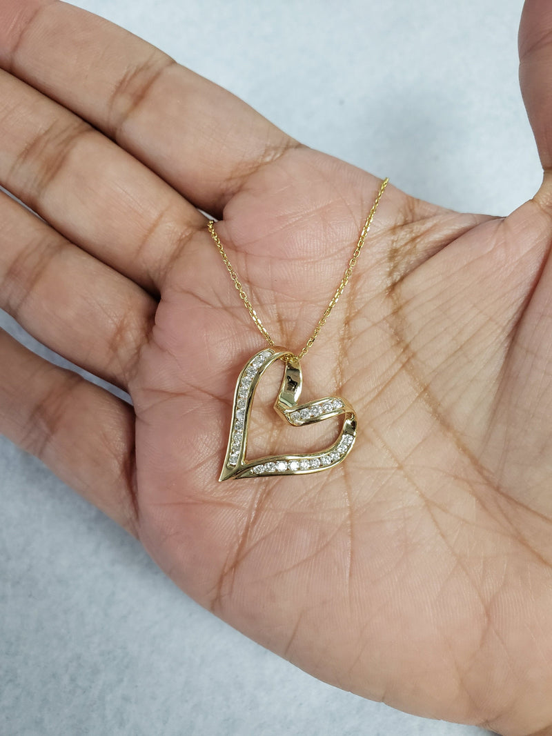 Diamond Floating Heart Pendant .50cttw 14k Yellow Gold