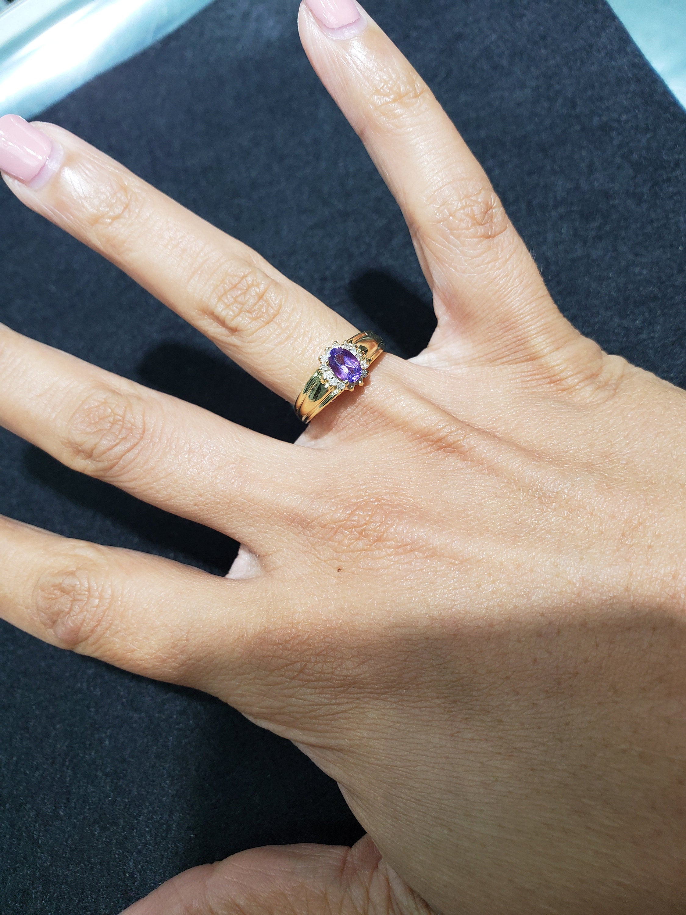 Amethyst Diamond Halo Ring 14k Yellow Gold