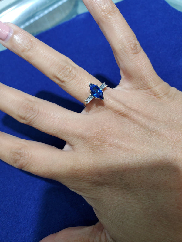 Marquise Sapphire Diamond Engagement Ring 14k White Gold