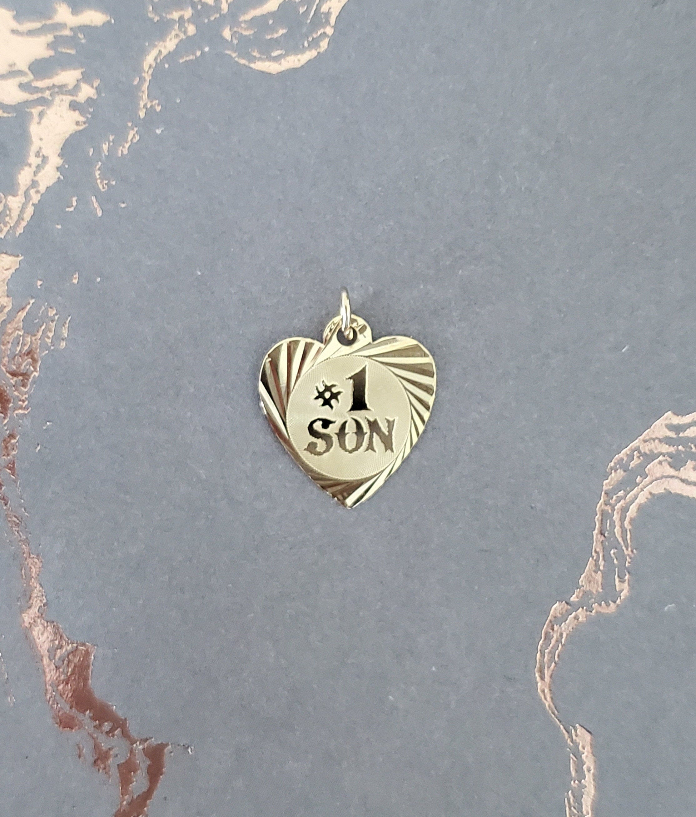 Number One Son Charm/Pendant with Diamond Cuts 14k Yellow Gold