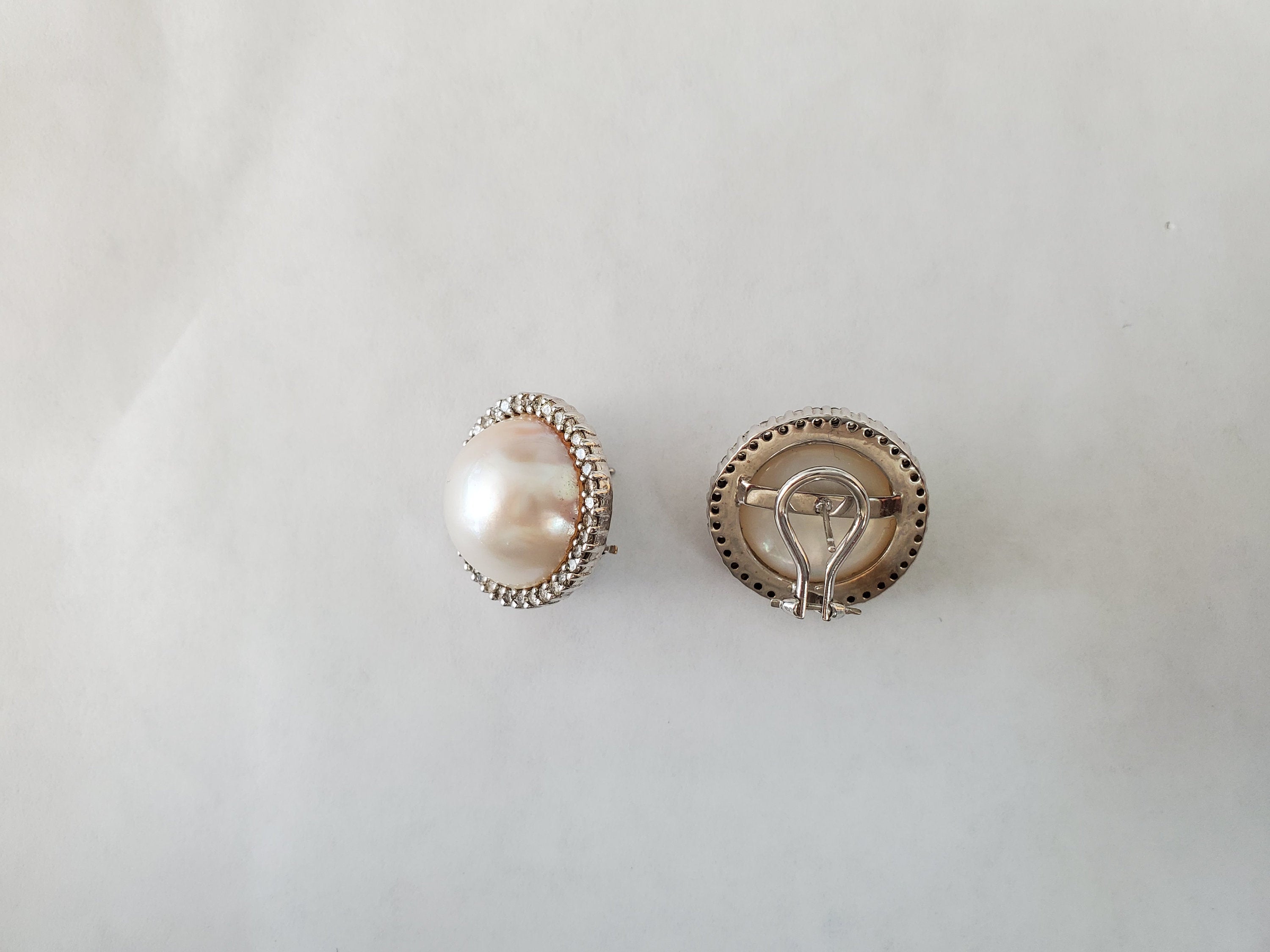 Freshwater Pearl Diamond Halo Clip on Earrings 1.00cttw 14k White Gold