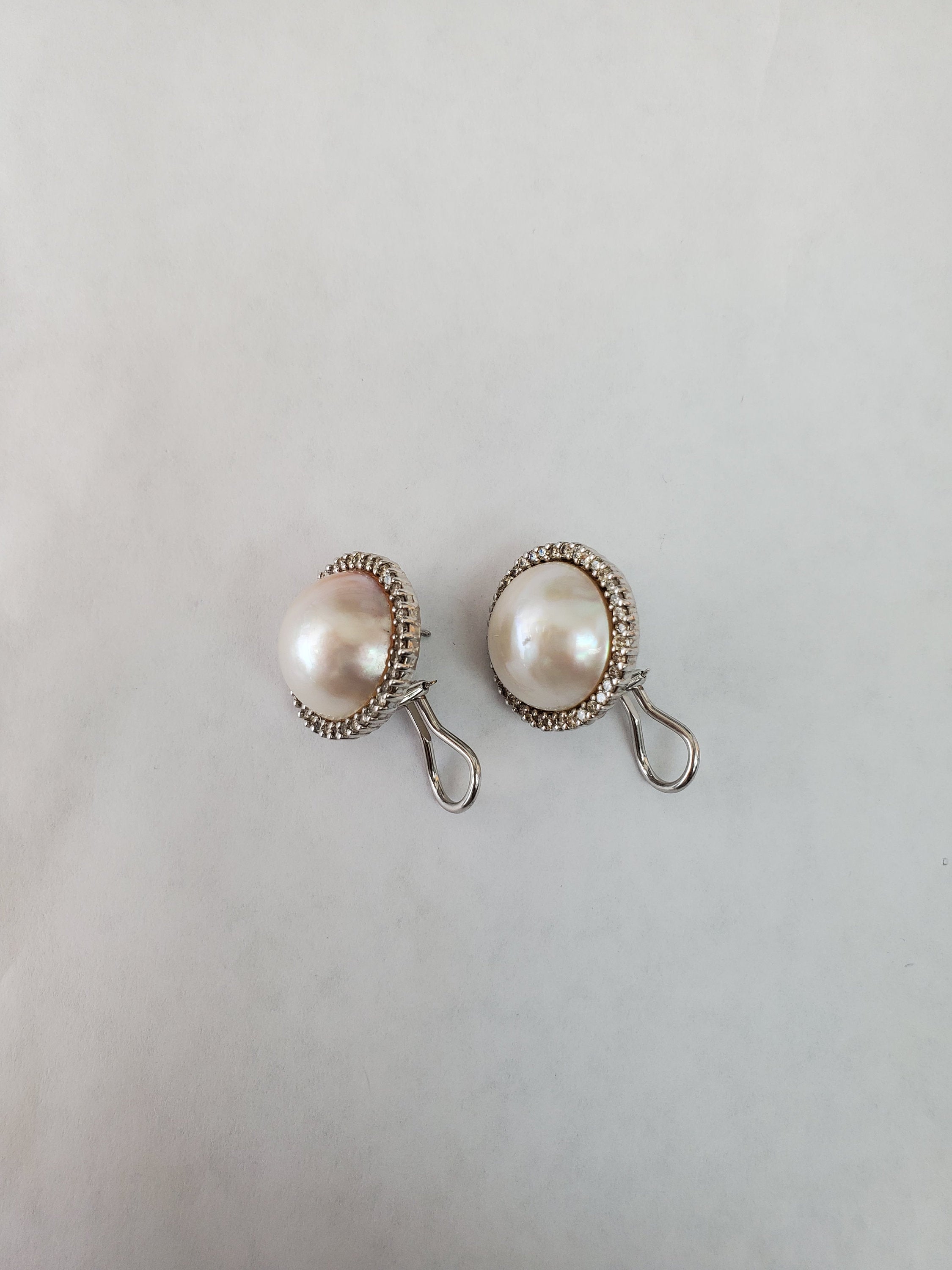 Freshwater Pearl Diamond Halo Clip on Earrings 1.00cttw 14k White Gold