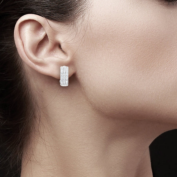 Baguette Diamond Clip On Earrings .96cttw 14k White Gold