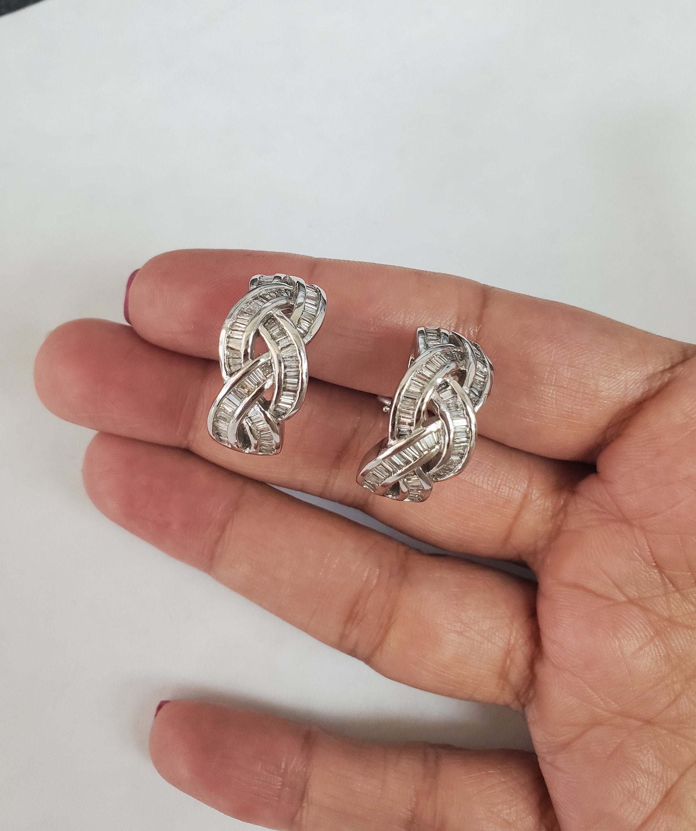 Braid Style Diamond Earrings 1.54cttw 14k White Gold