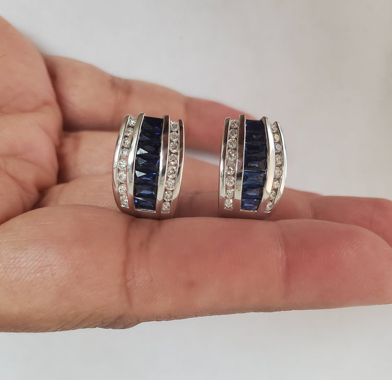 Sapphire Diamond Statement Earrings 2.52cttw 14k White Gold