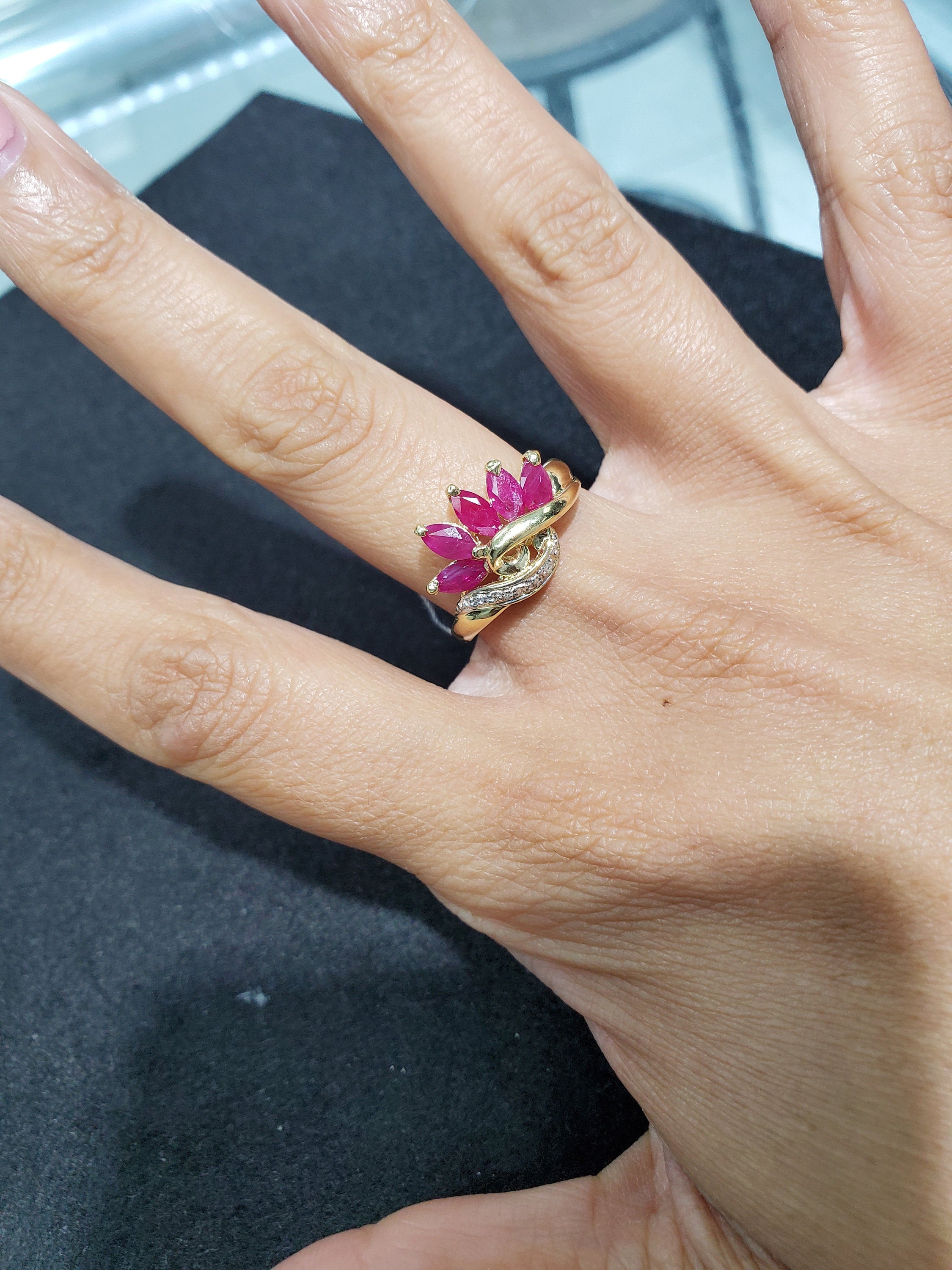 Marquise Ruby Diamond Ring 14k Yellow Gold