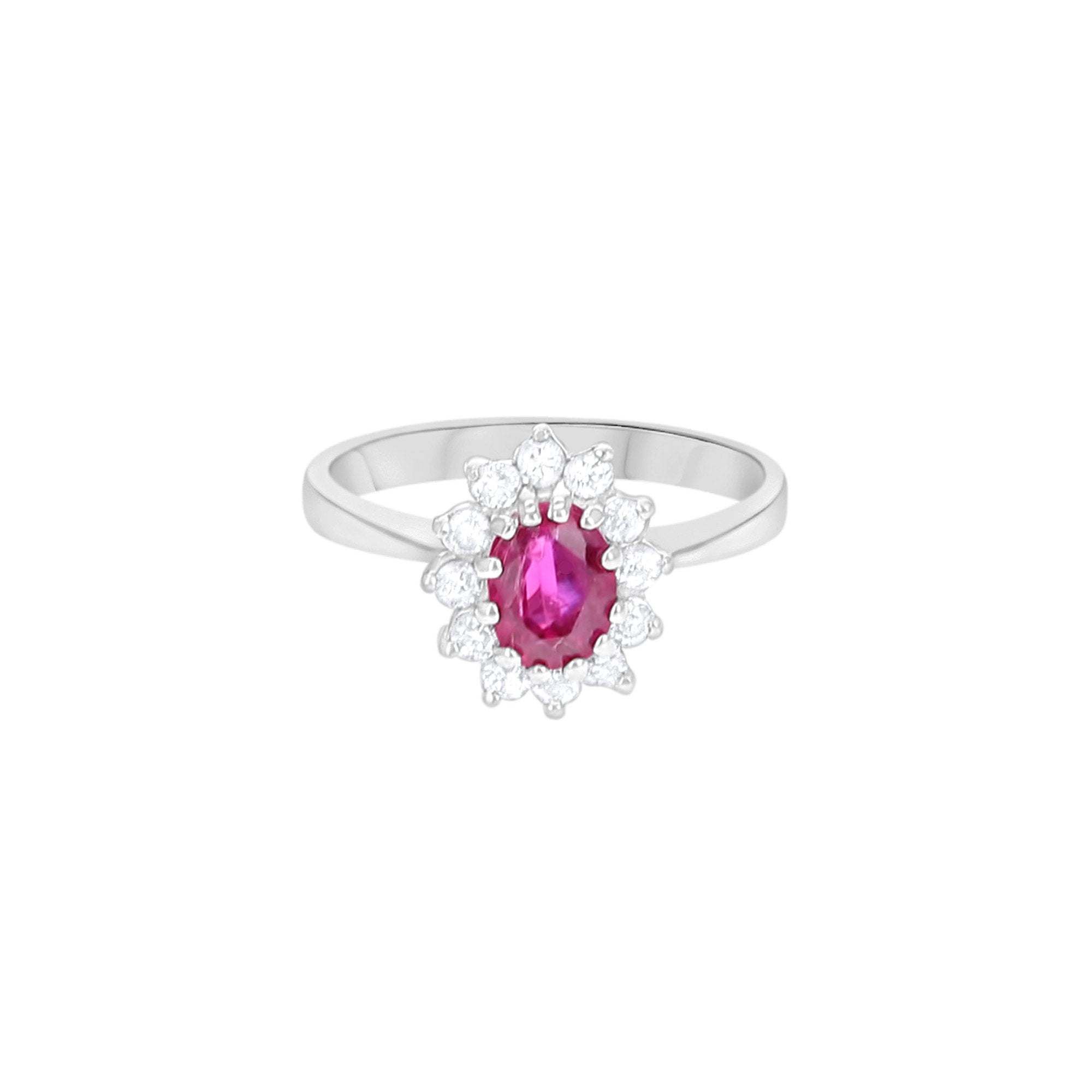 Ruby Diamond Halo Engagement Ring .75cttw 14k Yellow Gold or 14k White Gold