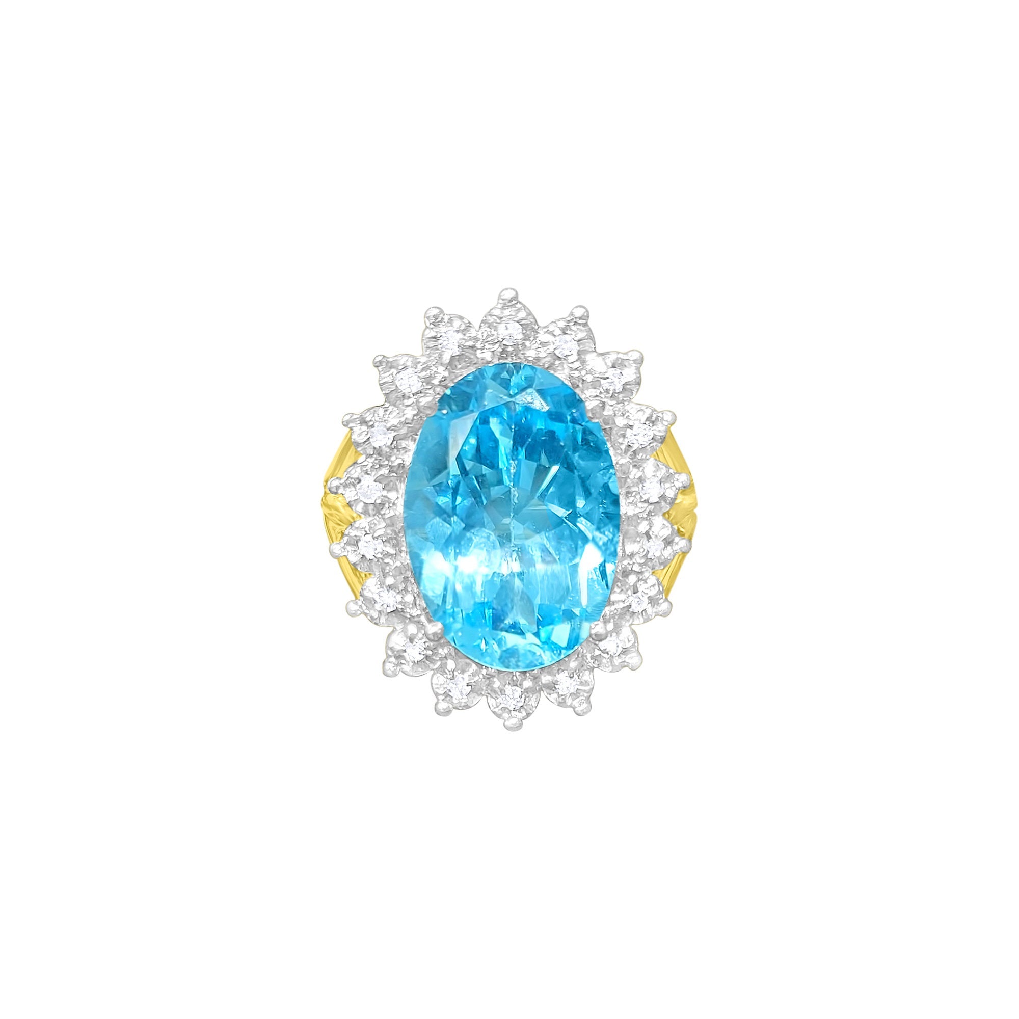 Blue Topaz Diamond Halo Engagement Ring 7.42cttw 14k Yellow Gold