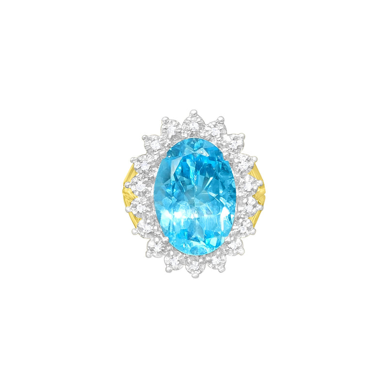 Blue Topaz Diamond Halo Engagement Ring 7.42cttw 14k Yellow Gold