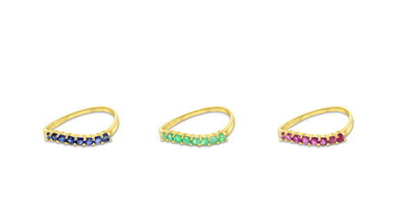Emerald, Ruby or Sapphire Stackable Rings 14k Yellow Gold