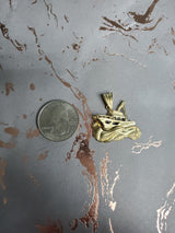 Boat On Water with Sand Texture Charm/Pendant 14k Yellow Gold