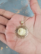 Standing Lady Liberty 1/10 OZ Fine Gold Coin pendant with Greek Key Bezel