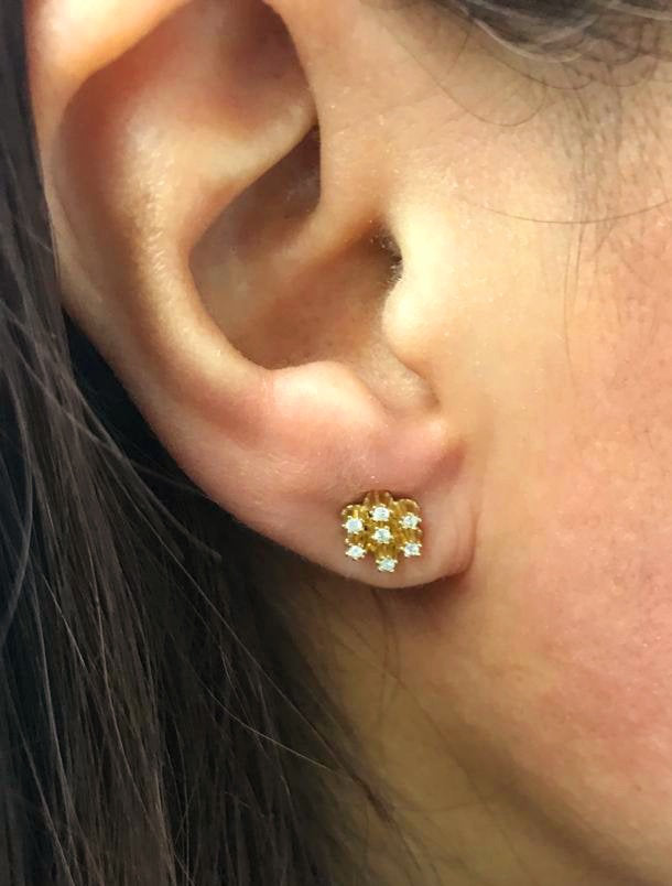 Flower Shaped Diamond Studs 14k Yellow Gold