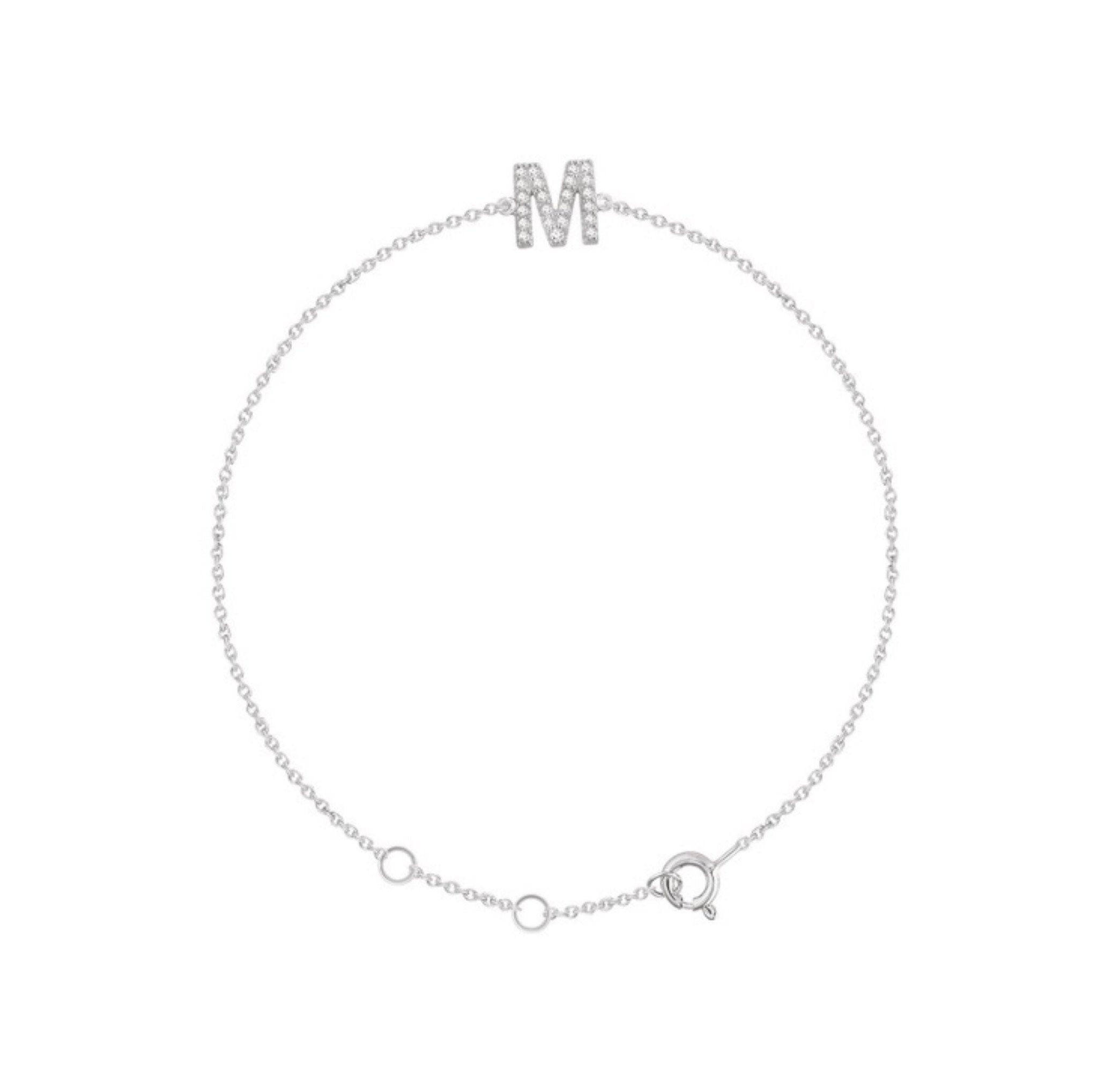 Diamond Initial Bracelet 14k Yellow or White Gold