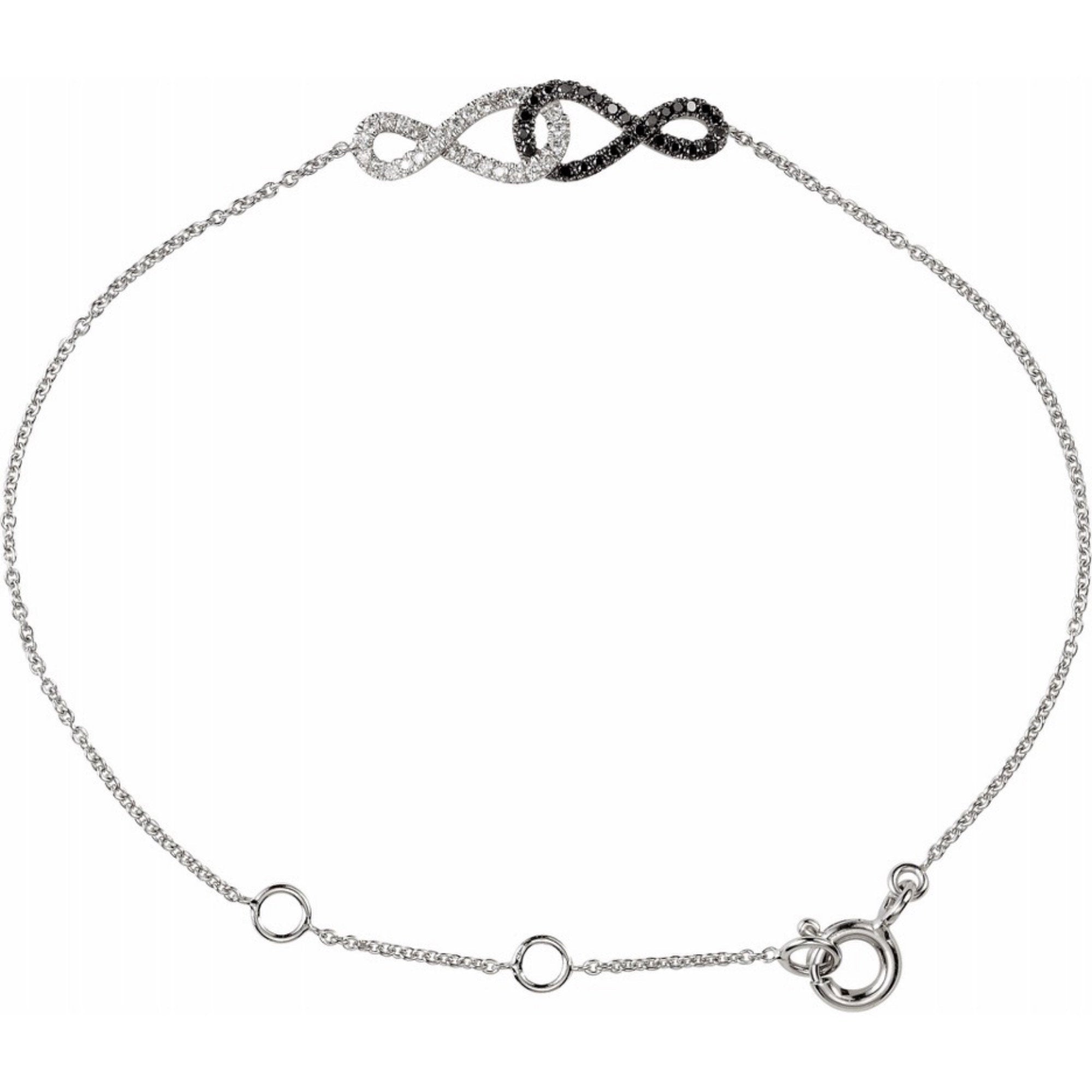 Black & White Diamond Infinity Bracelet/Anklet .20cttw 14k White Gold