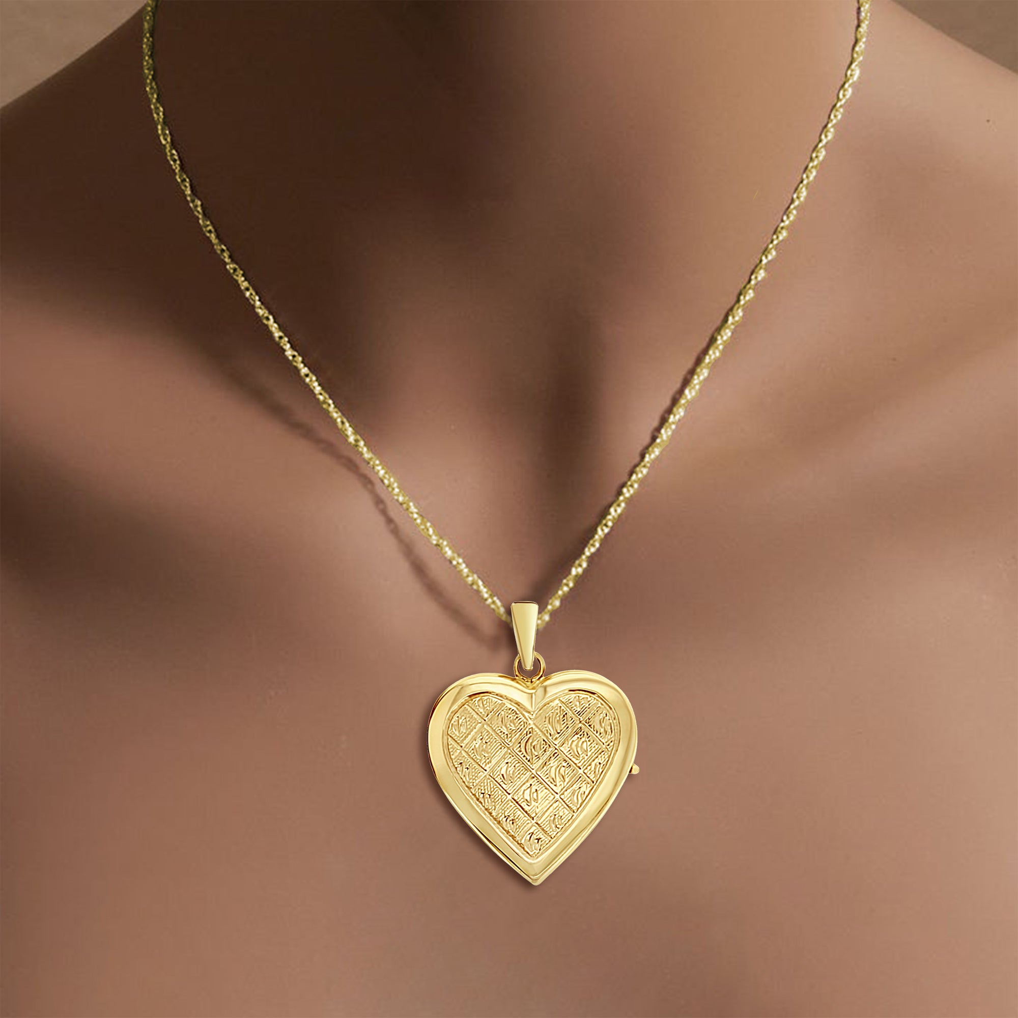 Heart Shaped Gold Locket with Textured Design 14k Yellow Gold