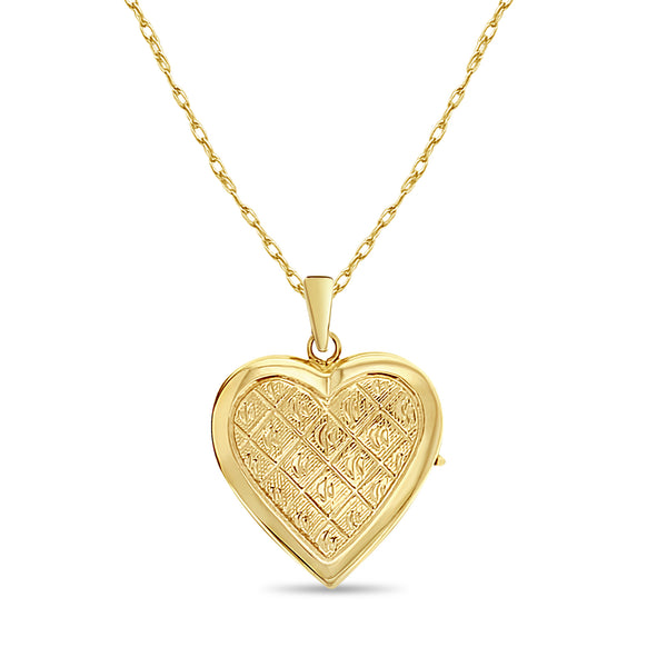 Heart Shaped Gold Locket with Textured Design 14k Yellow Gold
