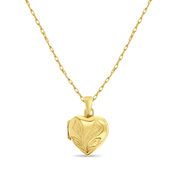 Heart Shaped Gold Locket with Calla Lily Design 14k Yellow Gold