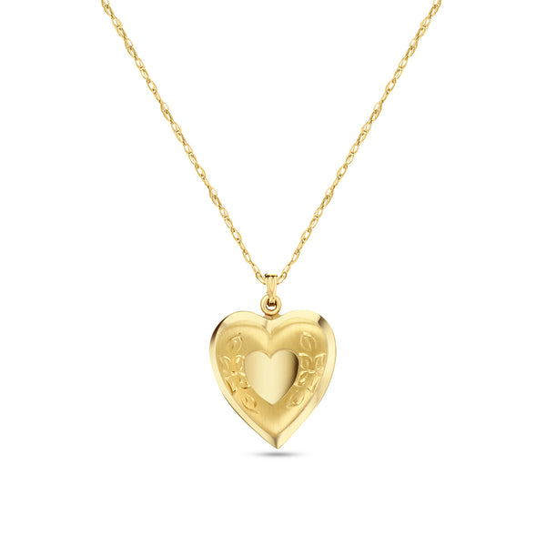 Heart Shaped Locket with Heart design 14k Yellow Gold