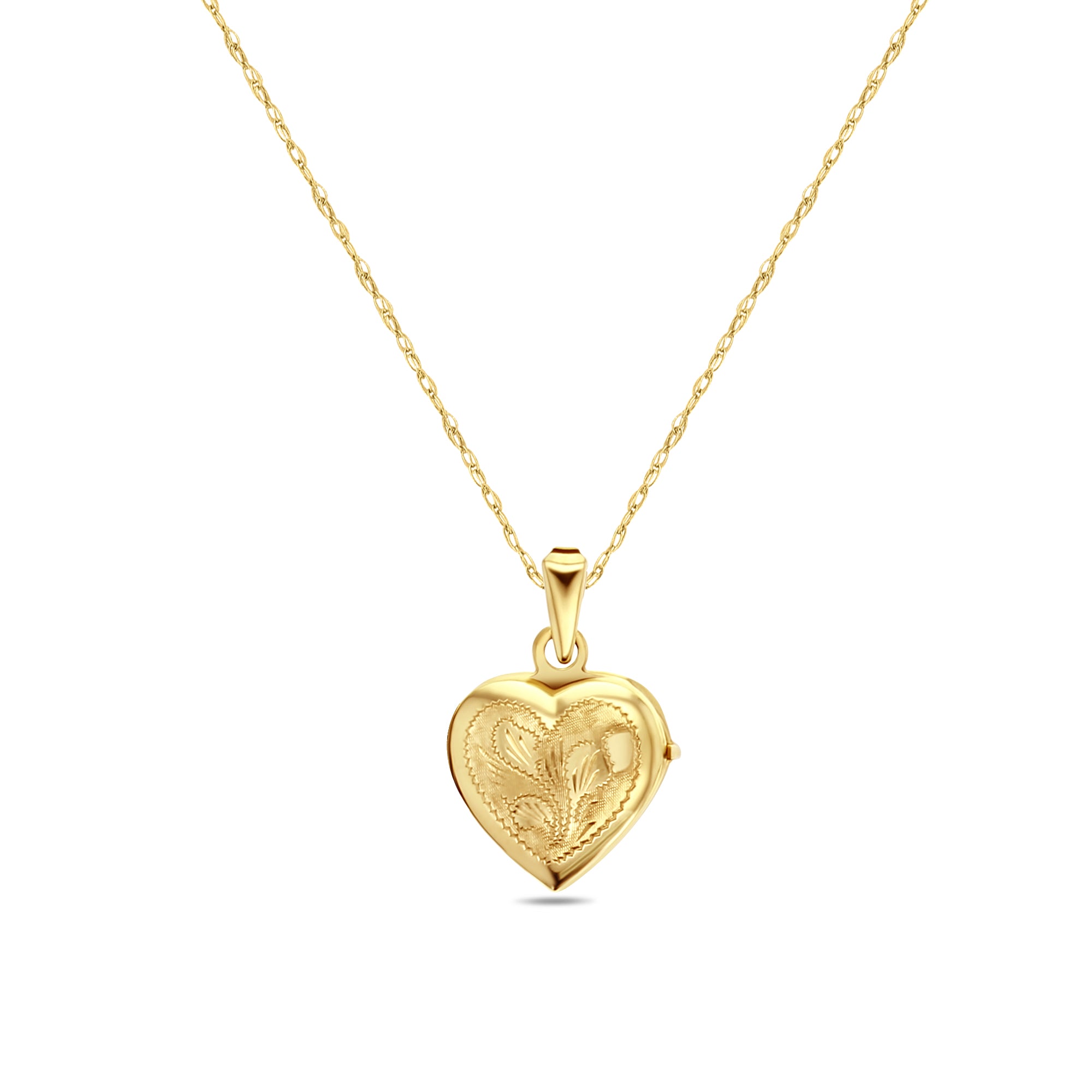 Medallón en forma de corazón con diseño de lirio de cala en oro amarillo de 14 k