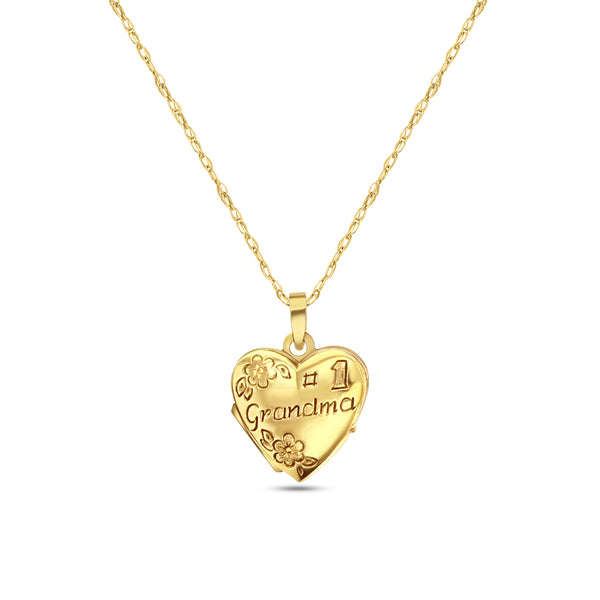 #1 Grandma Gold Heart Shaped Locket 14k Yellow Gold