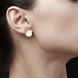 Oval Mabe Pearl Earrings with Polished Hexagon Bezel