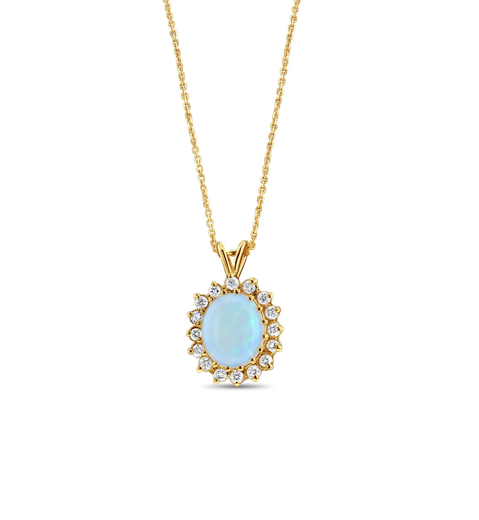 Australian Halo Opal Diamond Pendant 3.67cttw 14K Yellow Gold