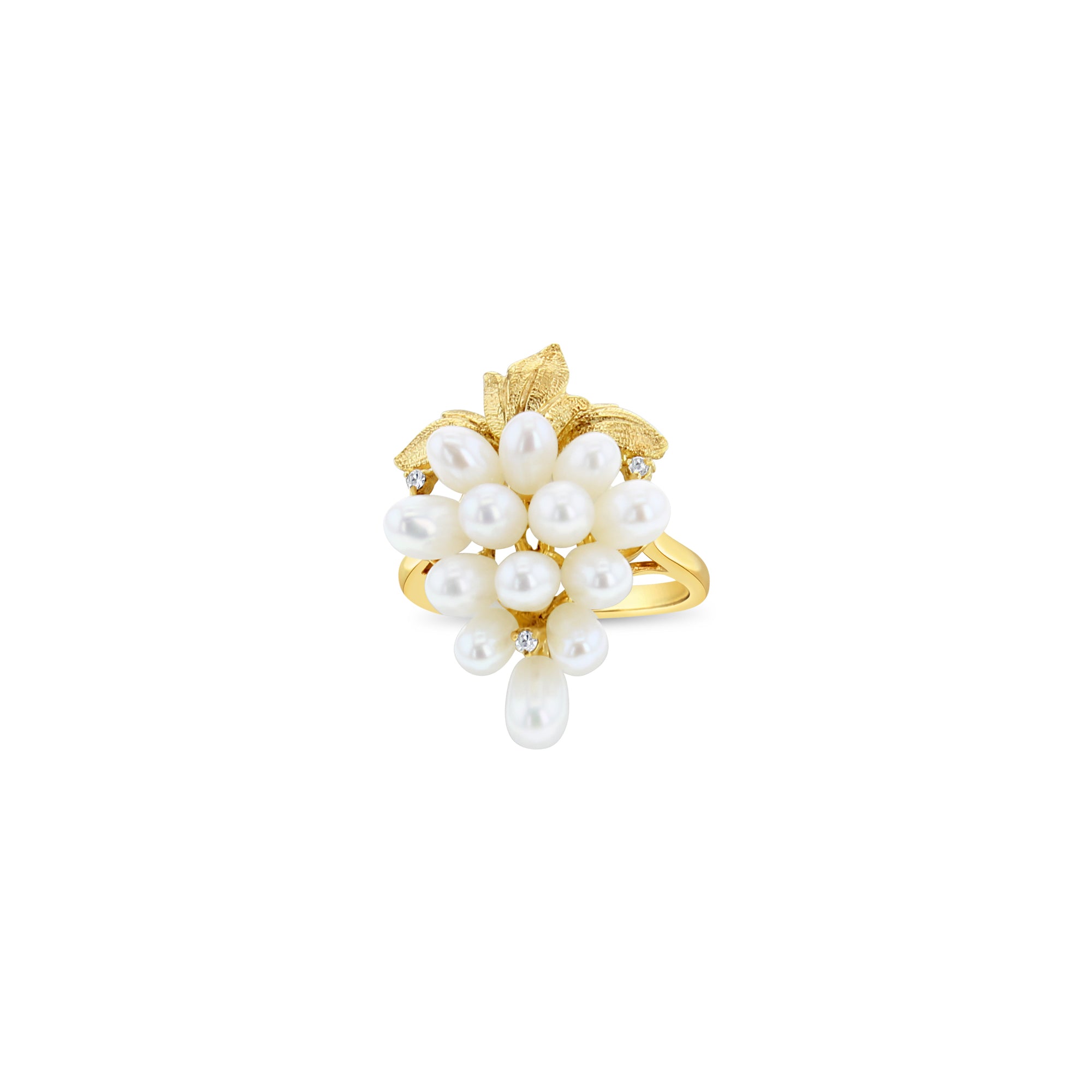 Freshwater Pearl Grape Cluster Cocktail Ring with Small Diamonds 14k Yellow Gold