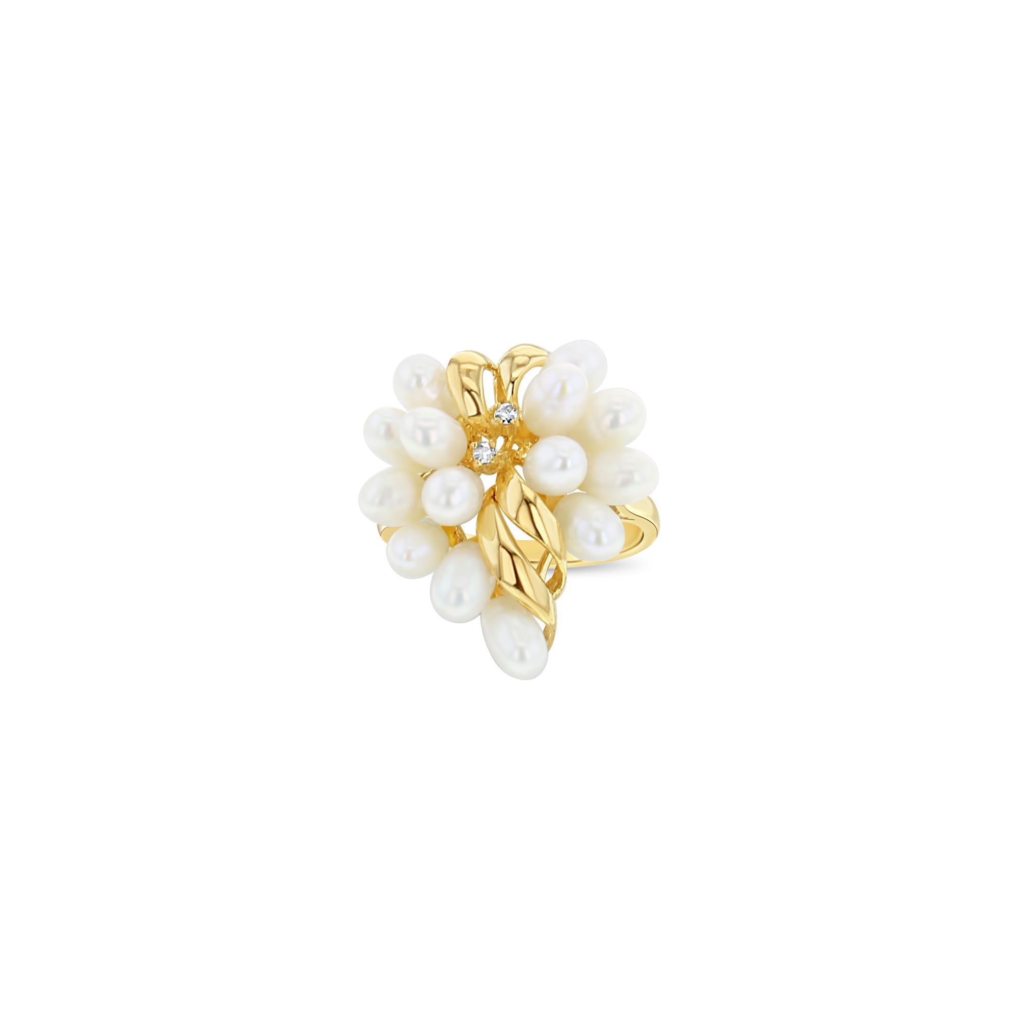 Freshwater Pearl Grape Cluster Cocktail Ring with Small Diamonds 14k Yellow Gold