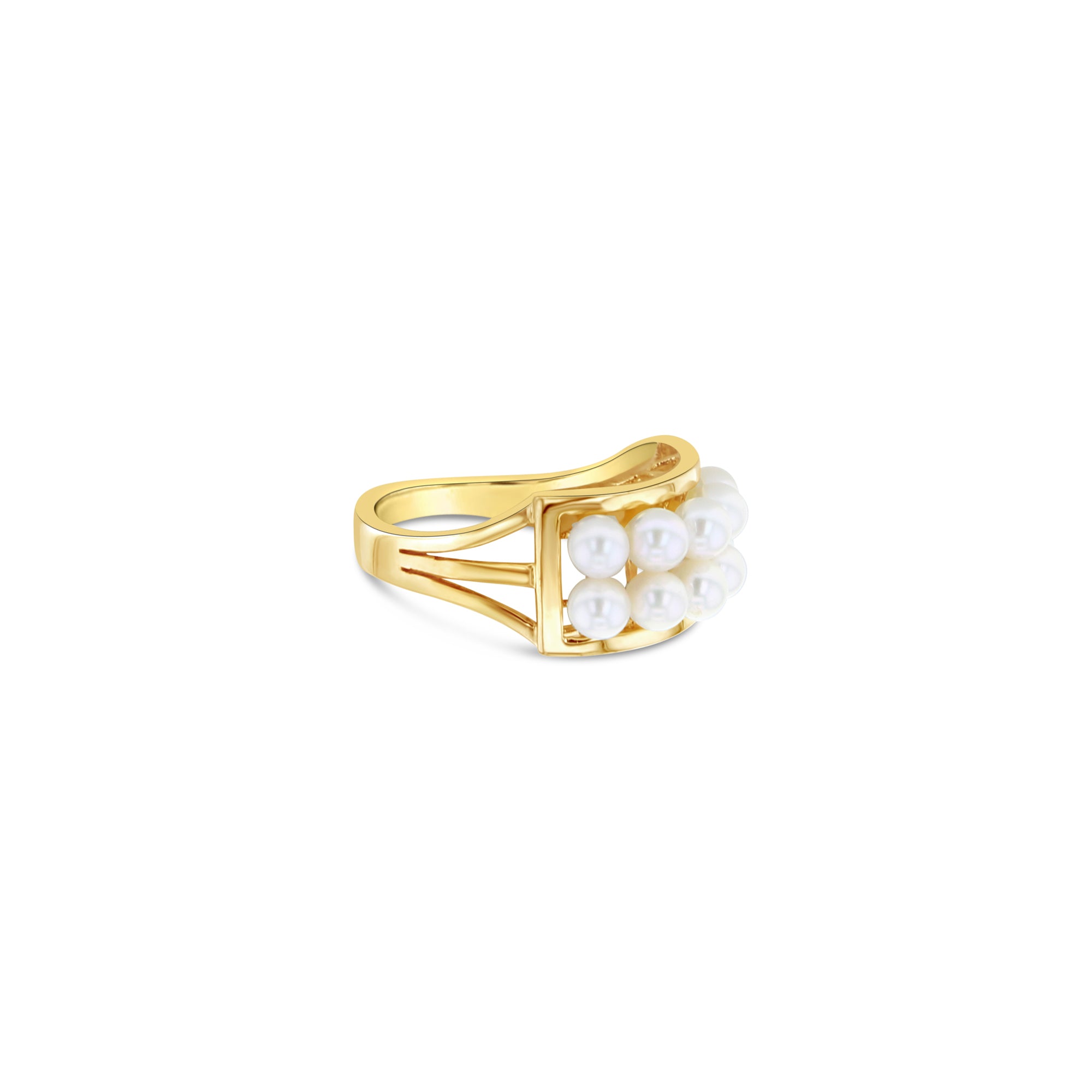 Double Row Horizontal Freshwater Pearl Cluster Ring 14k Yellow Gold