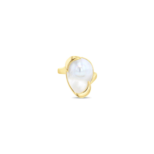 Unique Mother of Pearl Ring 14k Yellow Gold