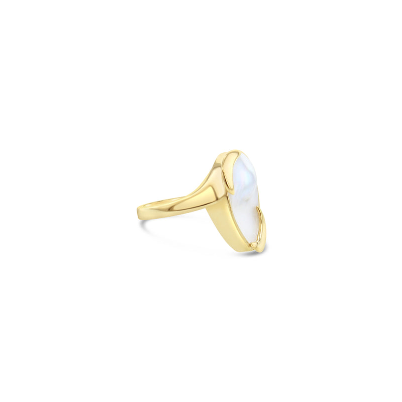 Unique Mother of Pearl Ring 14k Yellow Gold