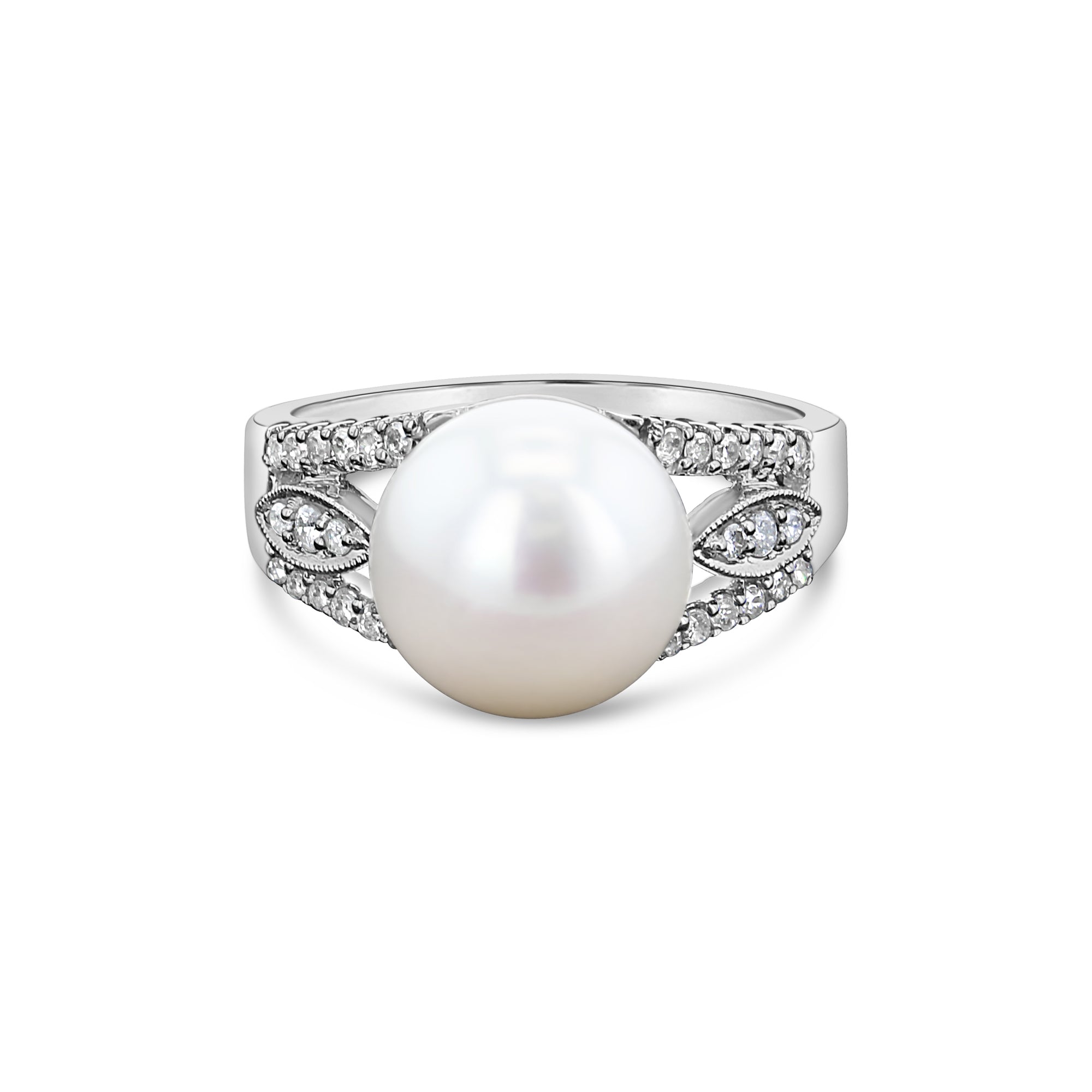 Freshwater Pearl & Diamond Ring .25cttw 14k White Gold